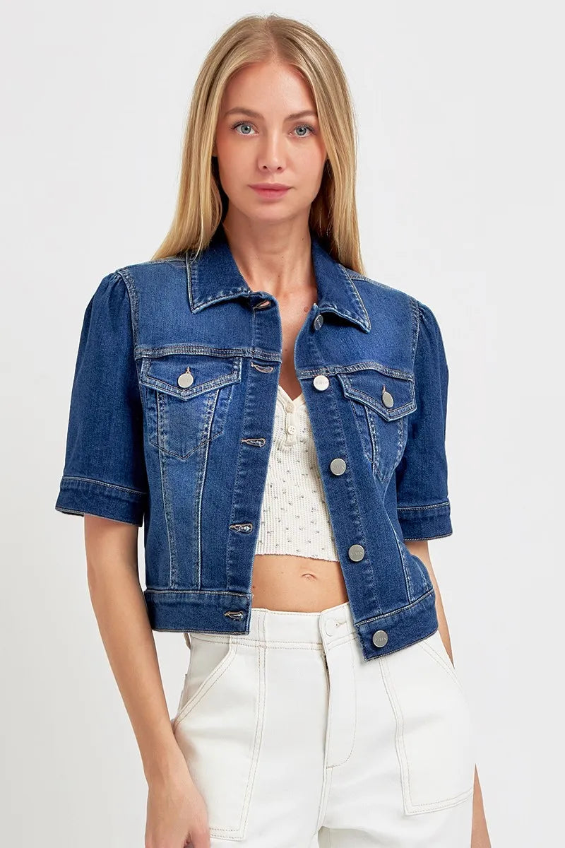 Dames Spijker Jasje Cropped Katoen Met Korte Mouwen 1