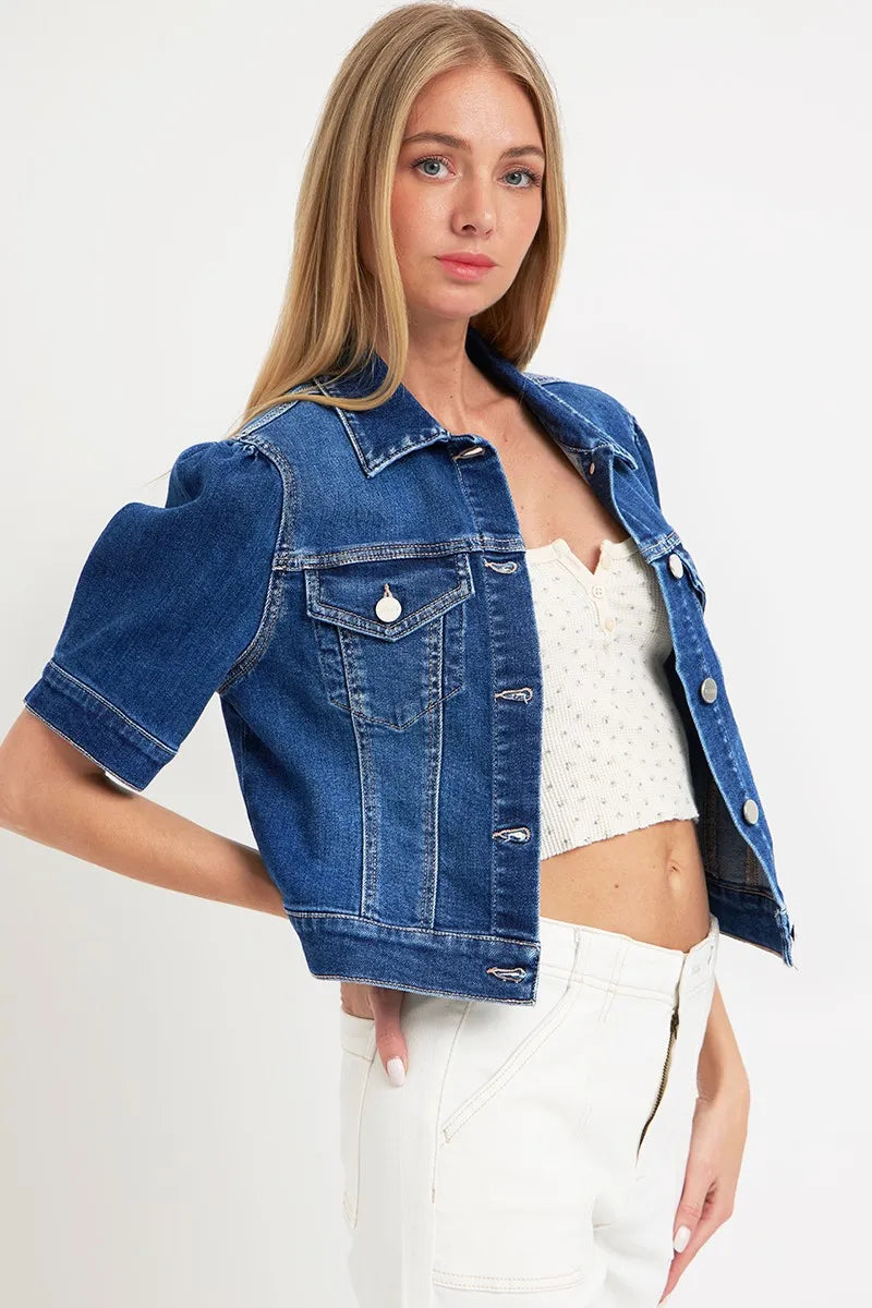 Dames Spijker Jasje Cropped Katoen Met Korte Mouwen 3