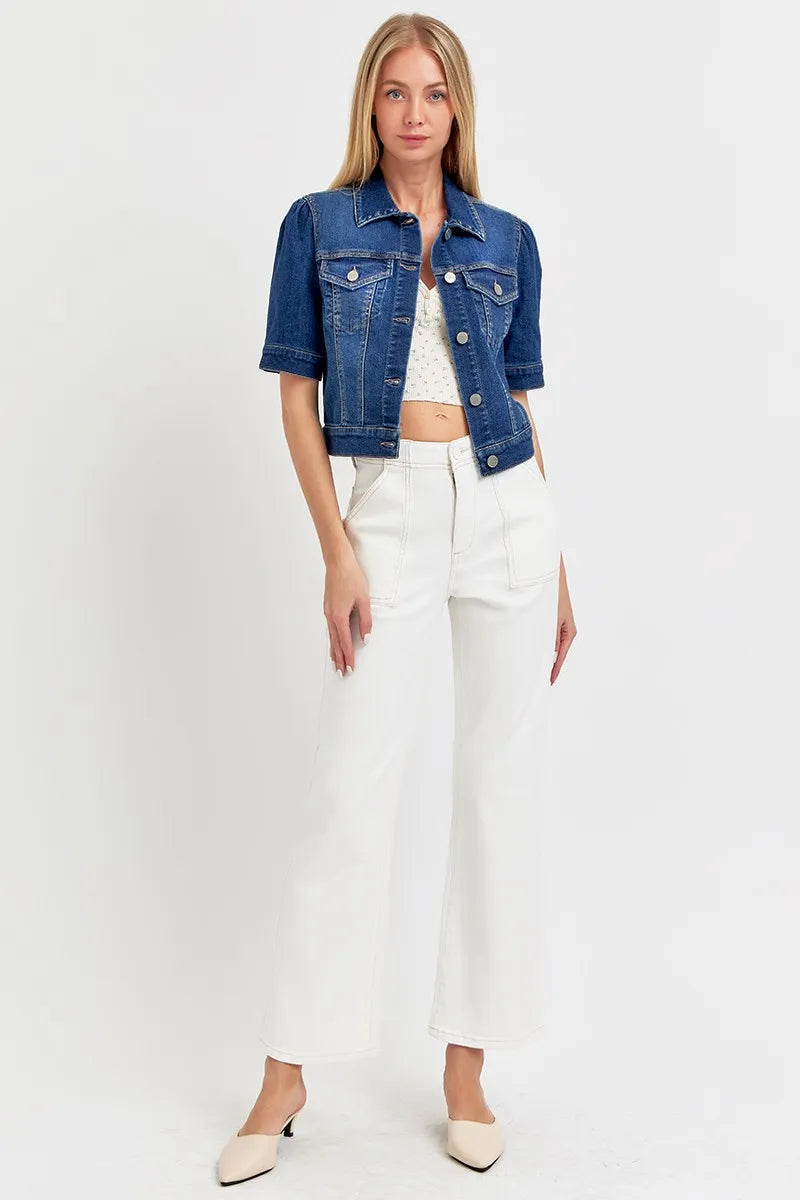 Dames Spijker Jasje Cropped Katoen Met Korte Mouwen 5