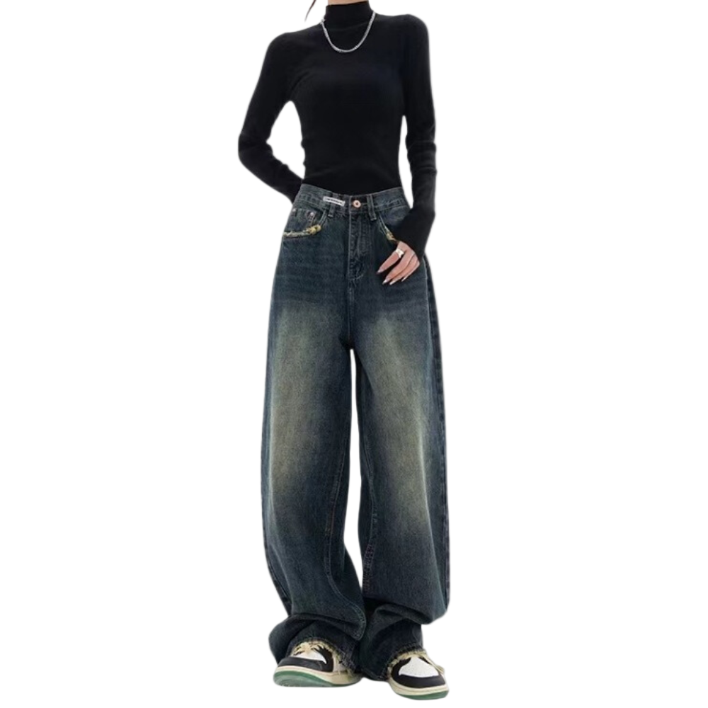 Dames Spijkerbroek Baggy Casual Vintage Stijl Met Verstelbare Taille 0
