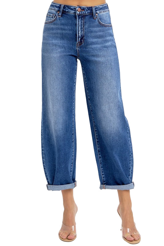 Dames Spijkerbroek Hoge Taille Crop Mild Barrel Denim 0
