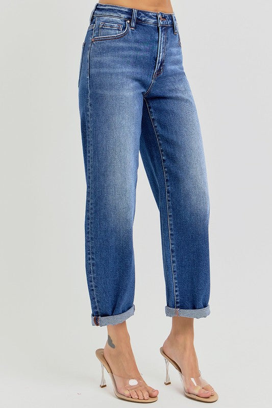 Dames Spijkerbroek Hoge Taille Crop Mild Barrel Denim 1