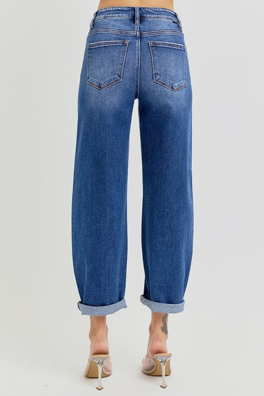 Dames Spijkerbroek Hoge Taille Crop Mild Barrel Denim 2