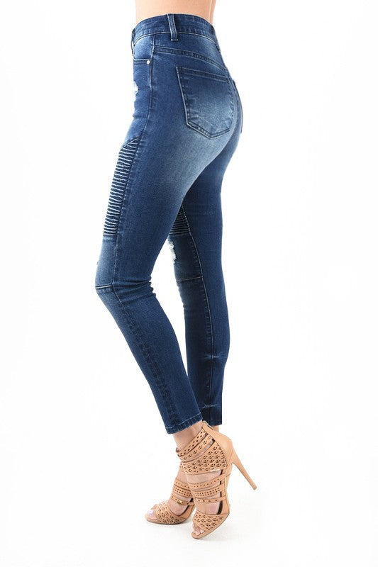 Dames Spijkerbroek Hoog Taille Skinny Destroyed Denim Moto 2