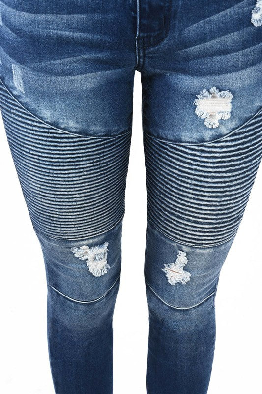 Dames Spijkerbroek Hoog Taille Skinny Destroyed Denim Moto 4