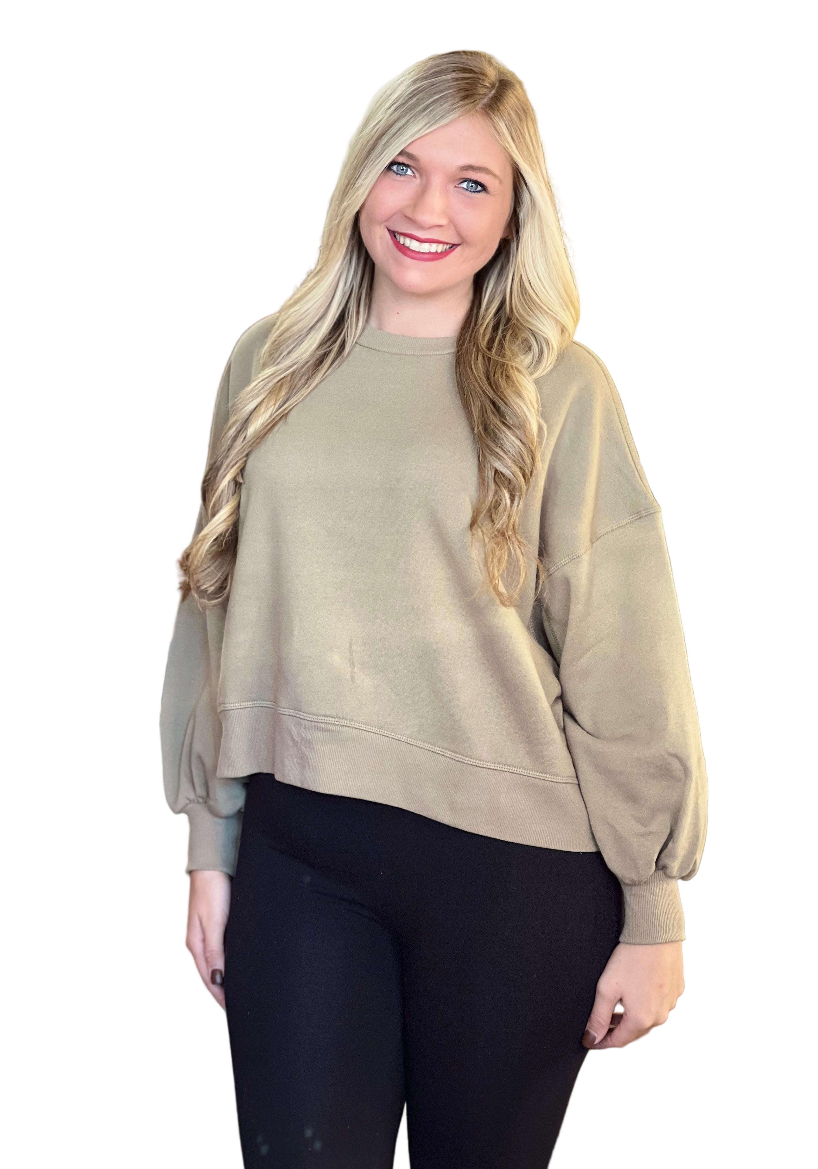 Dames Sweatshirt Casual Katoenmix Met Drop Shoulder En Ballonmouwen 0