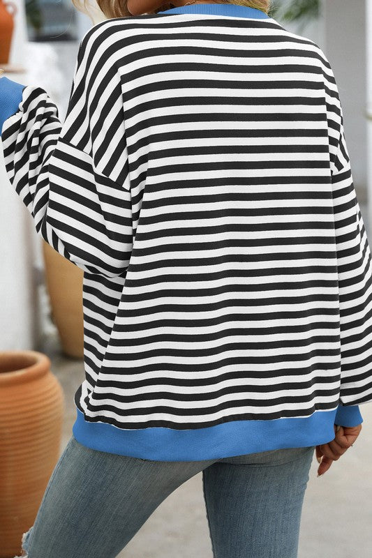 Dames Sweatshirt Met Ronde Hals Gestreept Zwart Wit 1
