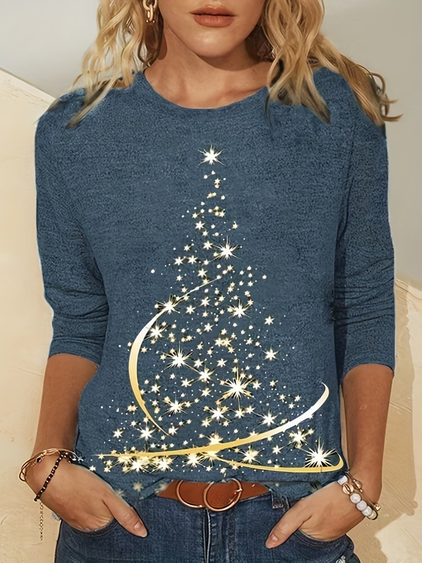 Dames T-shirt met Lange Mouwen en Kerstmotief 1
