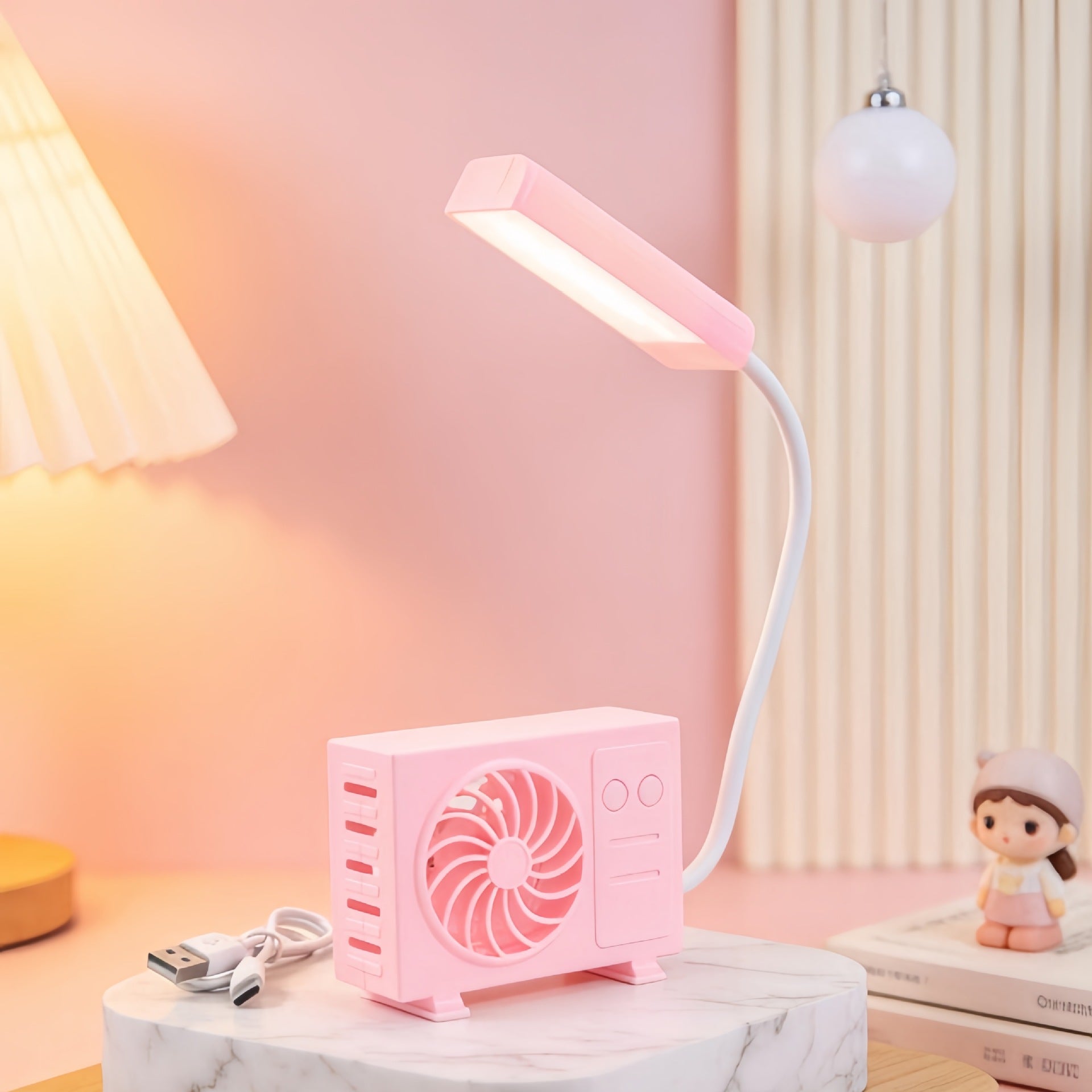 Dames Tafellamp met Verstelbare Arm en USB-Ventilator Modern Design 6