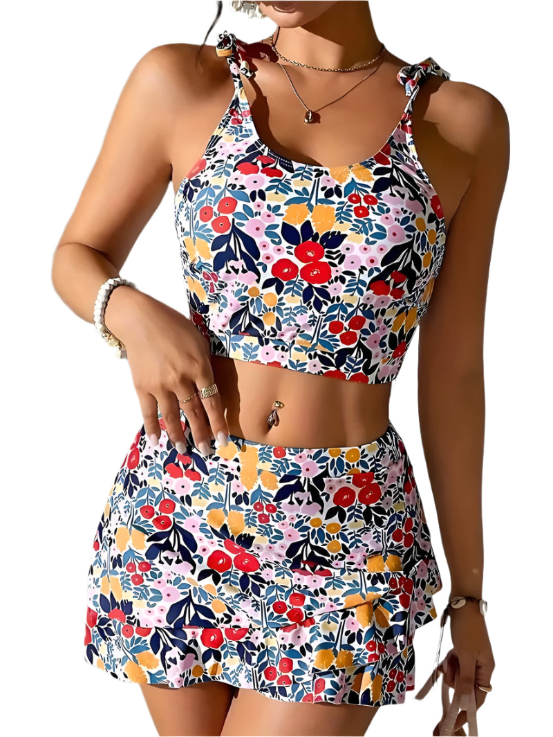 Dames Tankini Set Bloemenprint met Skort Sneldrogend Materiaal 0