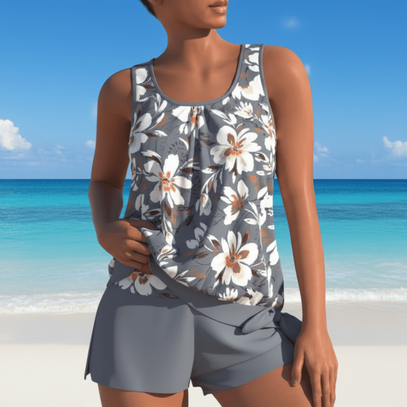 Dames Tankini Set met Bloemmotief en Tweekleurig Design 4