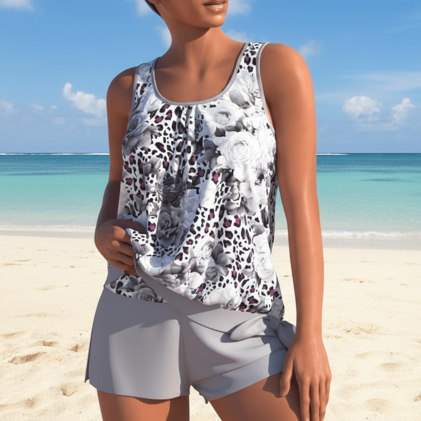 Dames Tankini Set met Bloemmotief en Tweekleurig Design 5