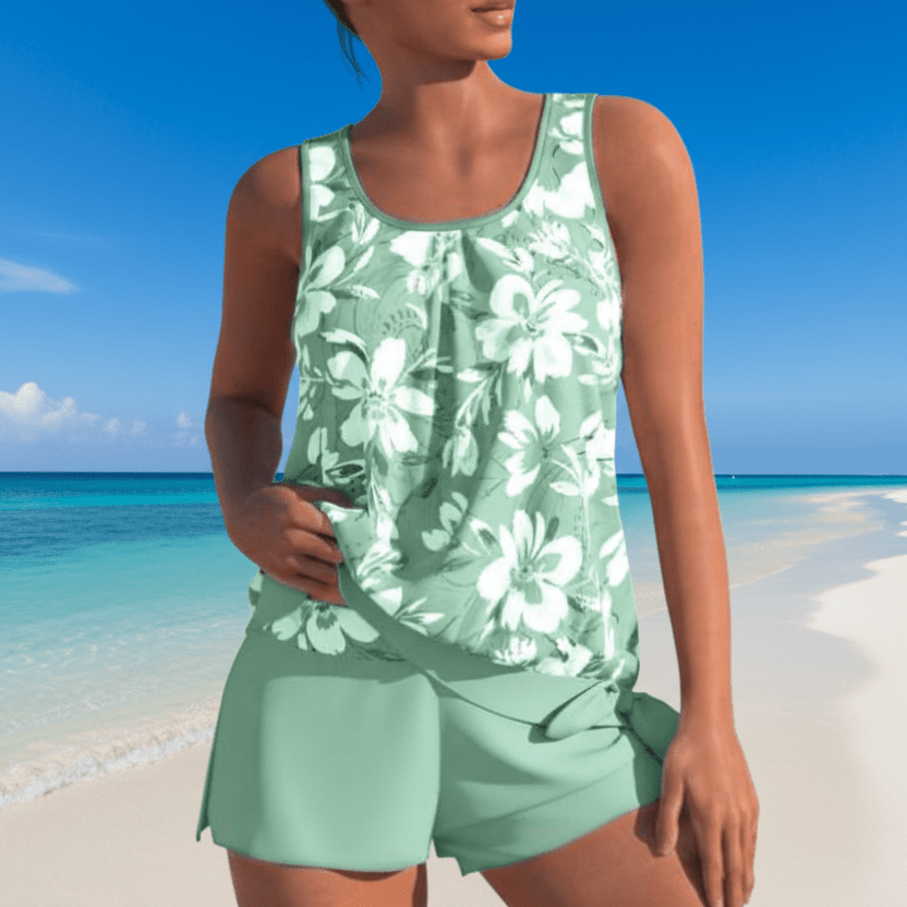Dames Tankini Set met Bloemmotief en Tweekleurig Design 6