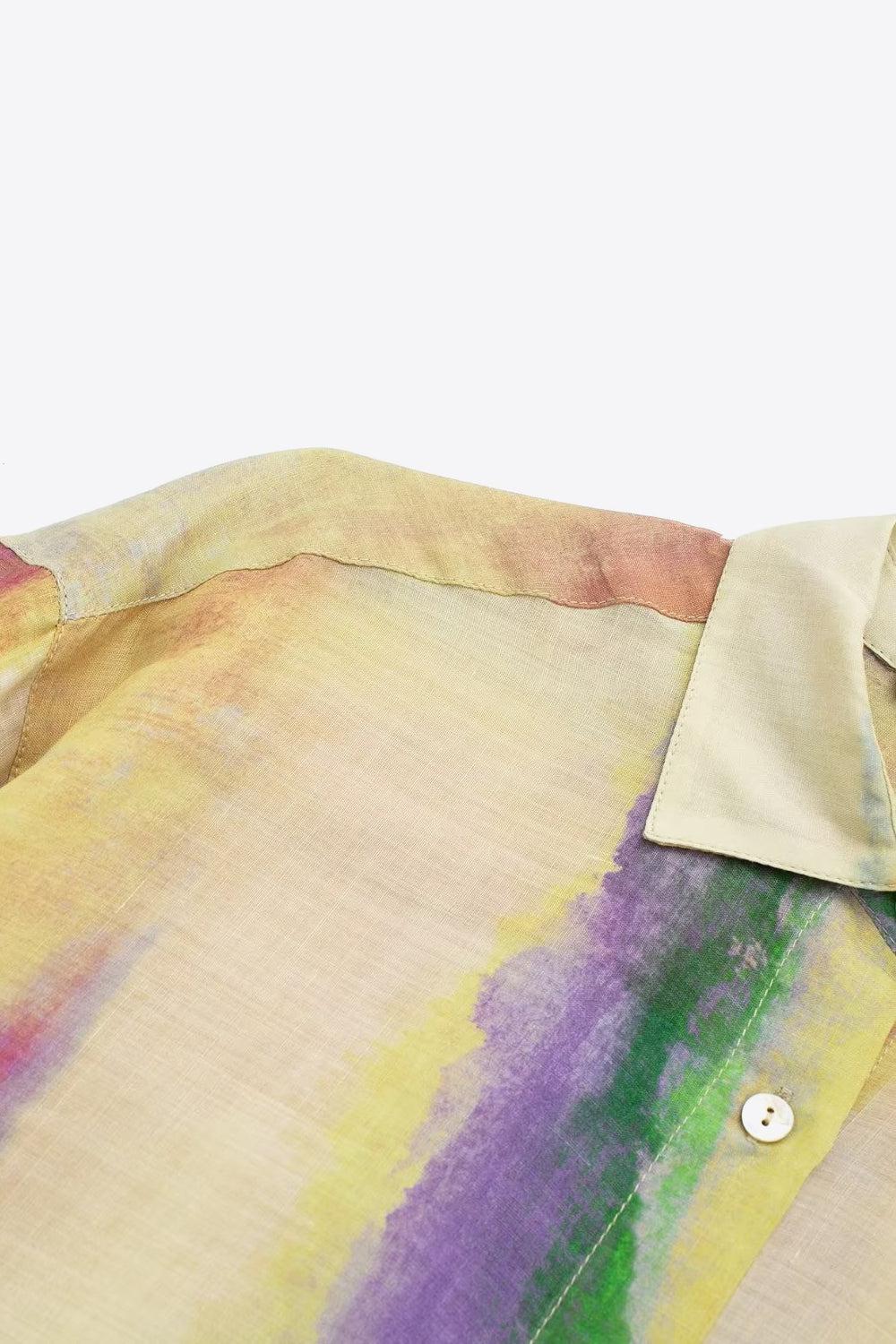 Dames Tie-Dye Lange Mouwen Shirt en Geknoopte Rok Set 8
