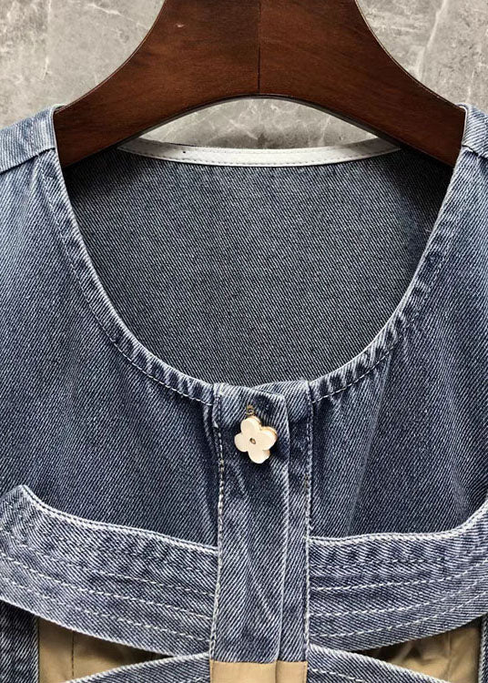 Dames Top Kaki Denim met Strik en Patchwork Casual 2