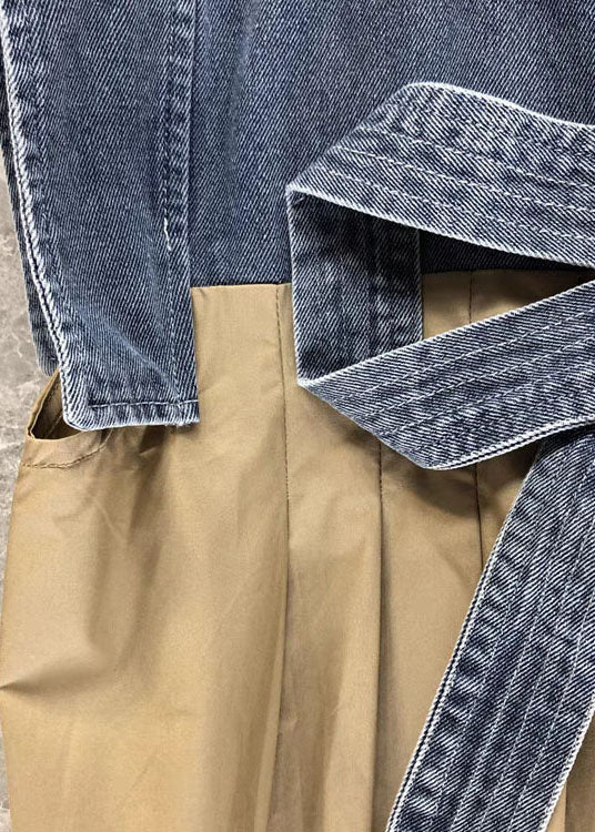 Dames Top Kaki Denim met Strik en Patchwork Casual 3