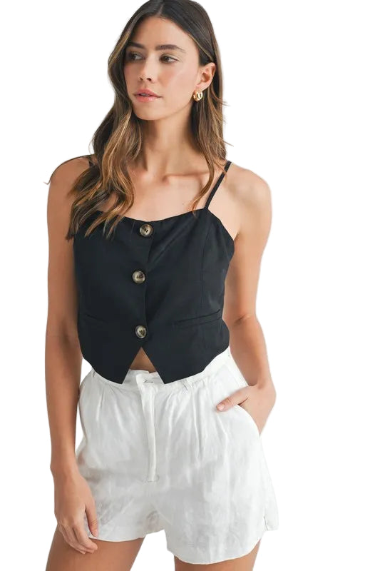 Dames Top Met Knoopsluiting Katoenmix Moderne Cropped Stijl 0