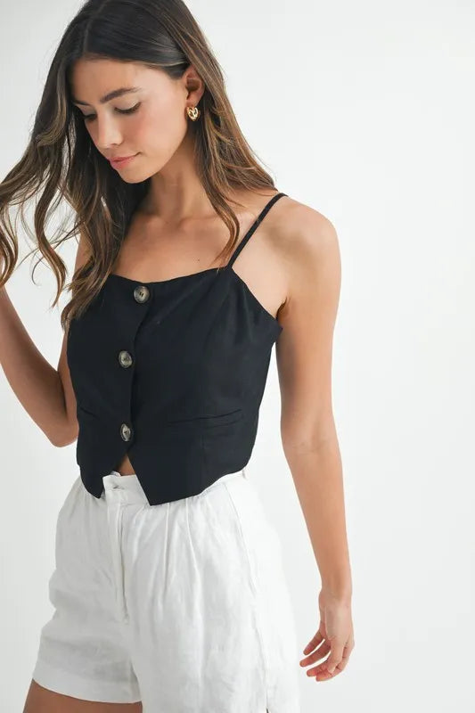 Dames Top Met Knoopsluiting Katoenmix Moderne Cropped Stijl 3