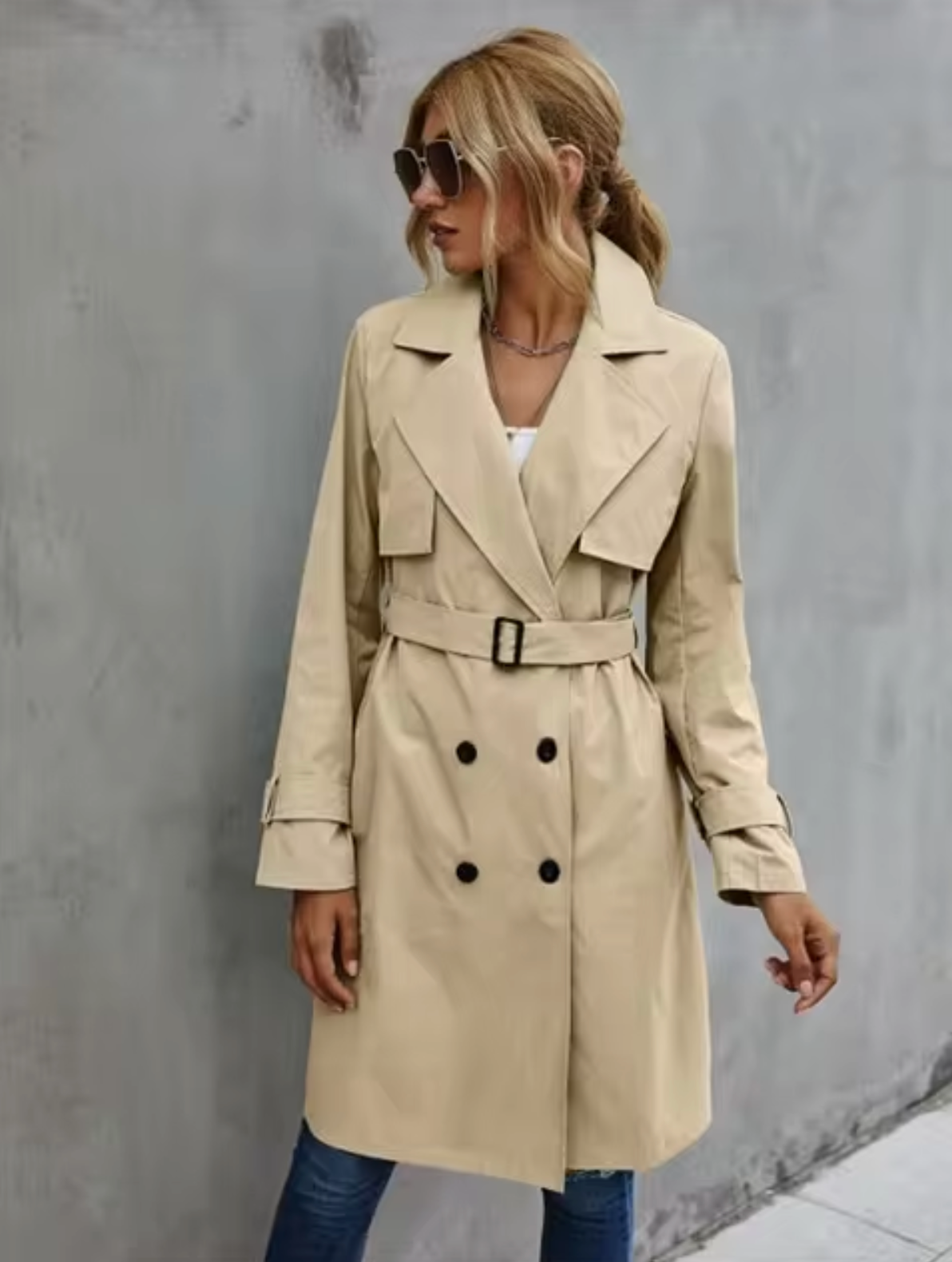 Dames Trenchcoat met Dubbelgeknoopte Voorkant 0