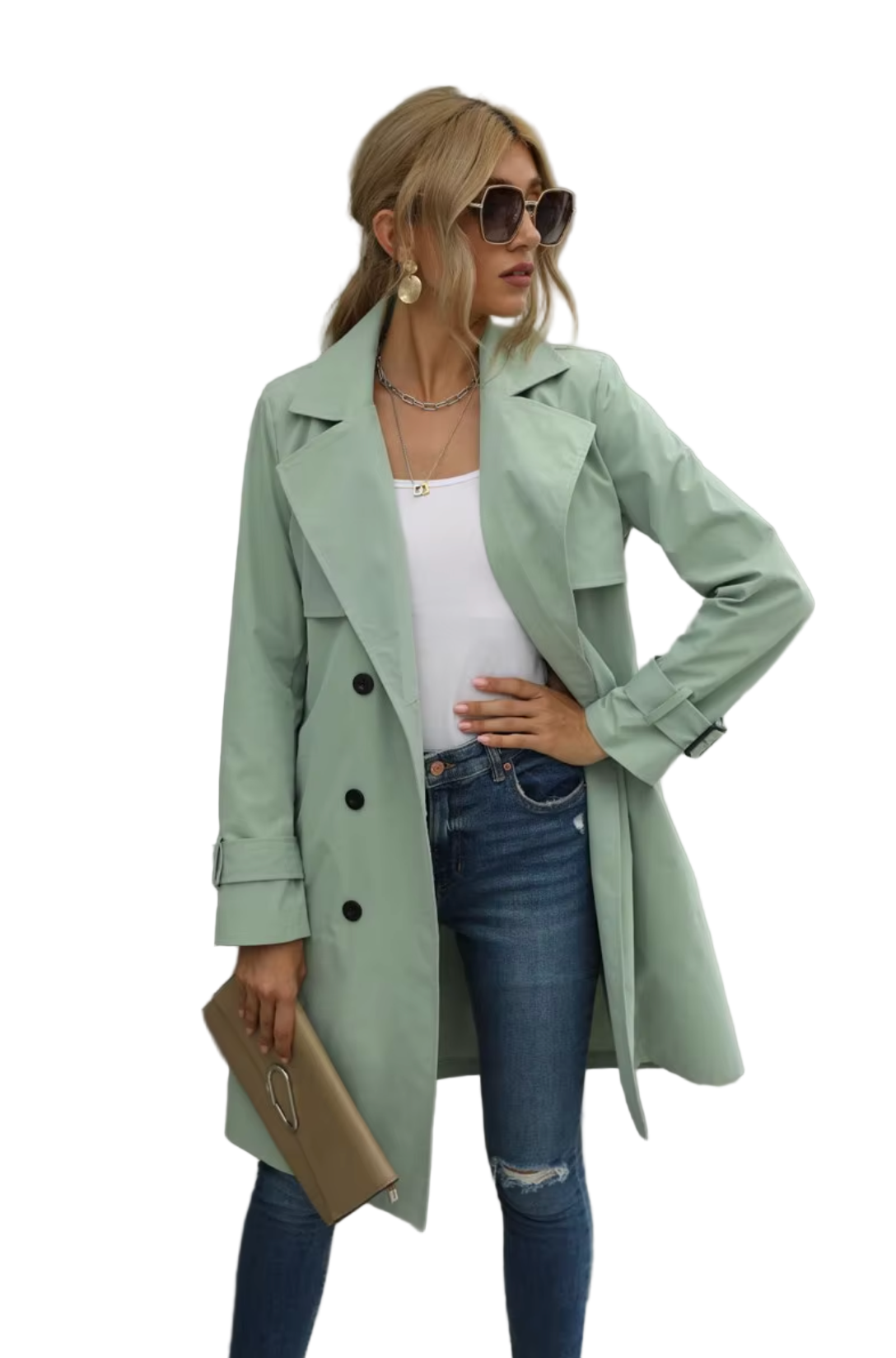 Dames Trenchcoat met Dubbelgeknoopte Voorkant 3