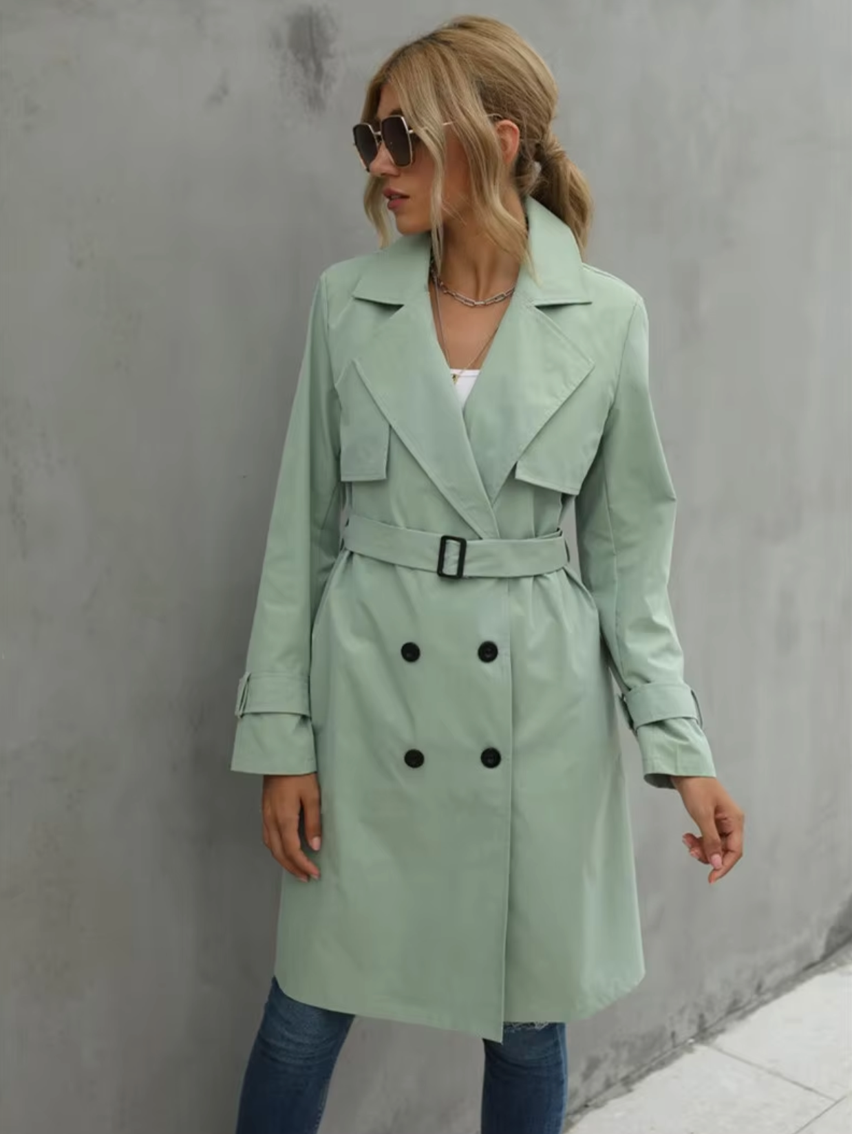 Dames Trenchcoat met Dubbelgeknoopte Voorkant 4