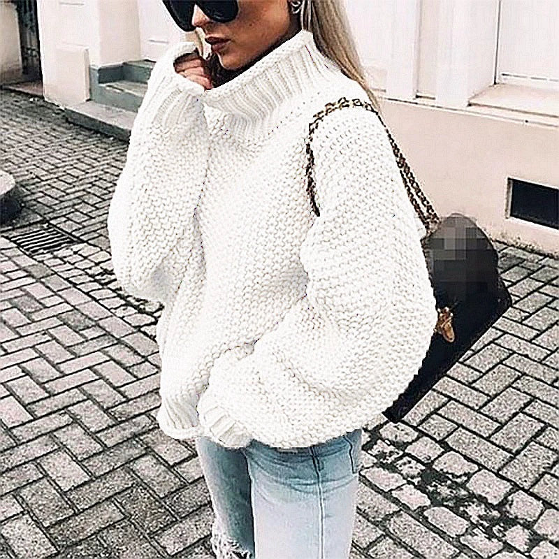 Dames Trui Gebreid - Oversized Pasvorm - Chunky Wol - Hoge Hals 0