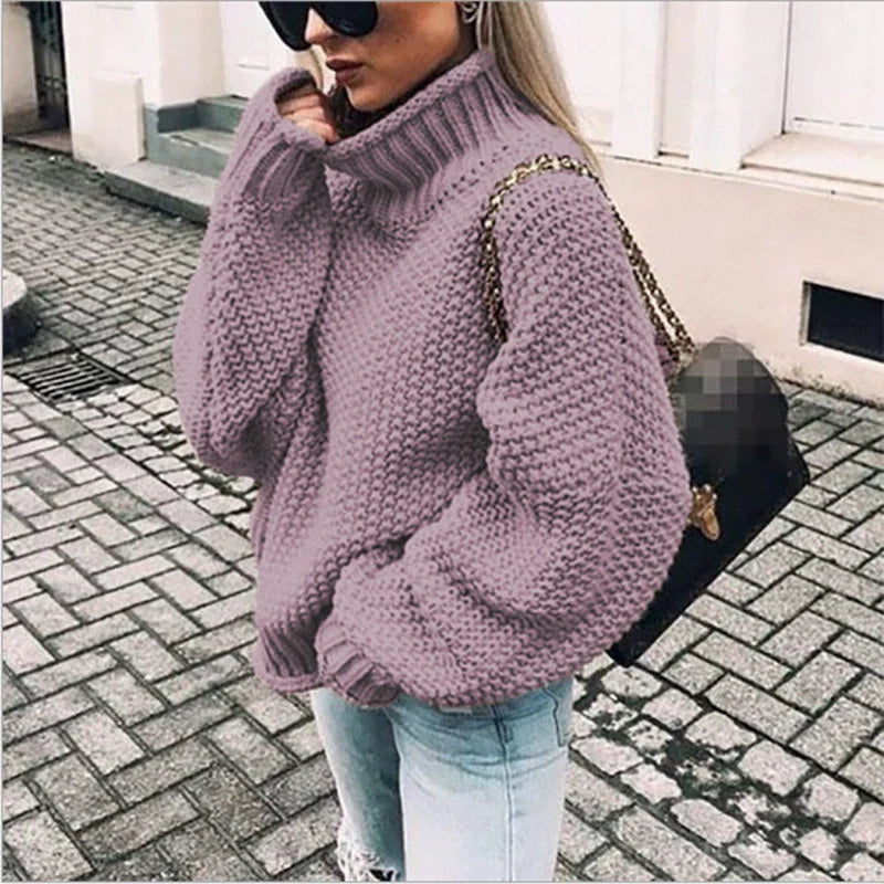 Dames Trui Gebreid - Oversized Pasvorm - Chunky Wol - Hoge Hals 1