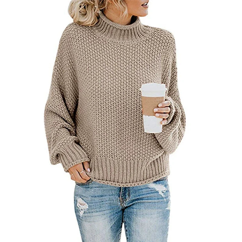 Dames Trui Gebreid - Oversized Pasvorm - Chunky Wol - Hoge Hals 2