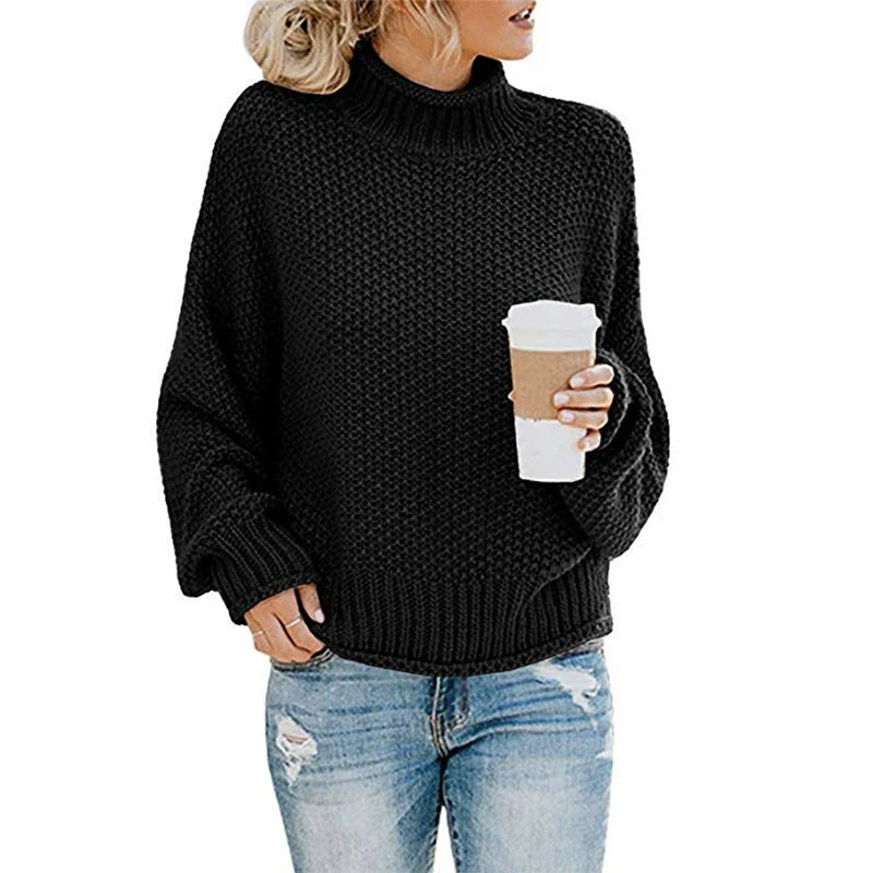 Dames Trui Gebreid - Oversized Pasvorm - Chunky Wol - Hoge Hals 4