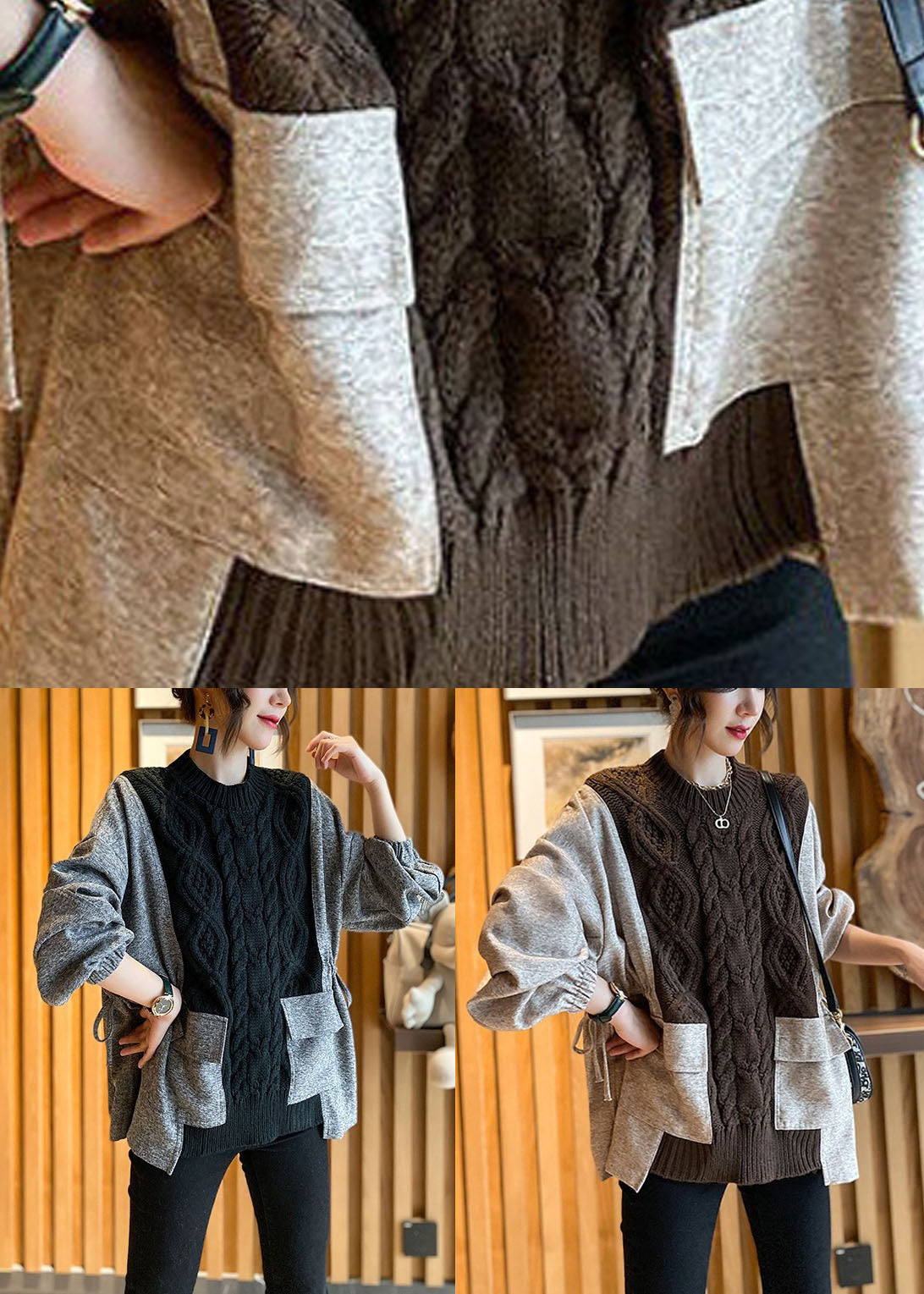 Dames Trui Gebreid met Patchwork Design 4