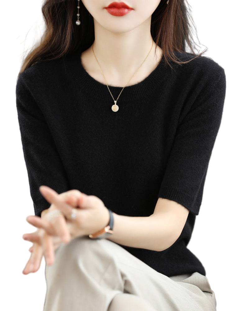 Dames Trui Korte Mouwen van Merinowol voor Casual en Chique Outfits 0