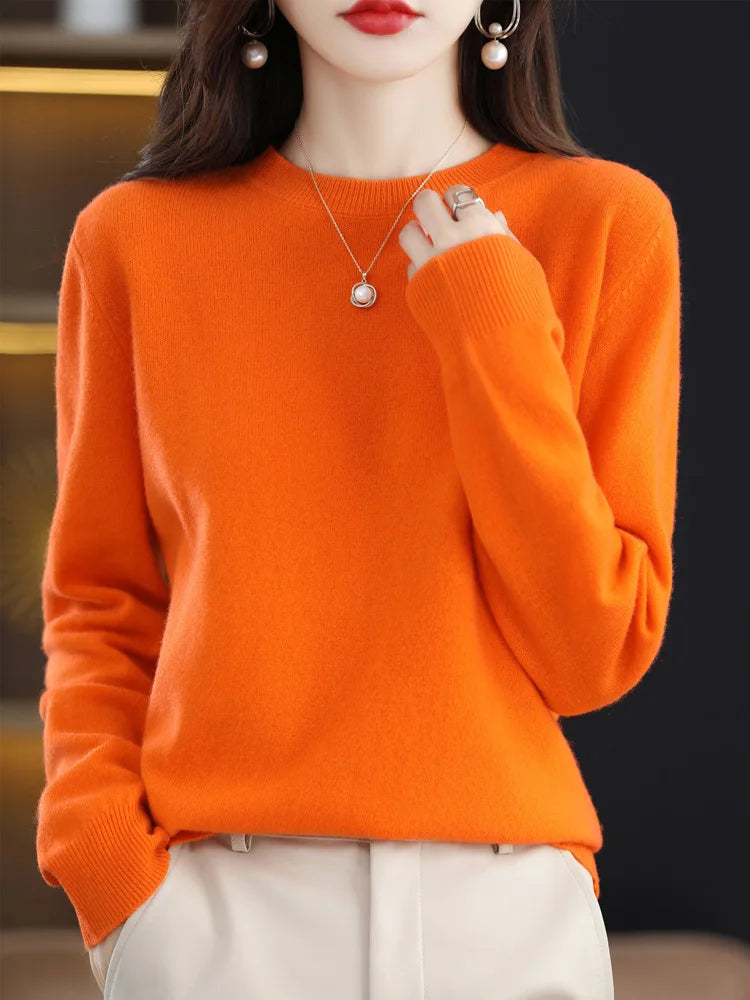 Dames Trui O-Hals 100% Merino Wol Lichtgewicht Pullover 18