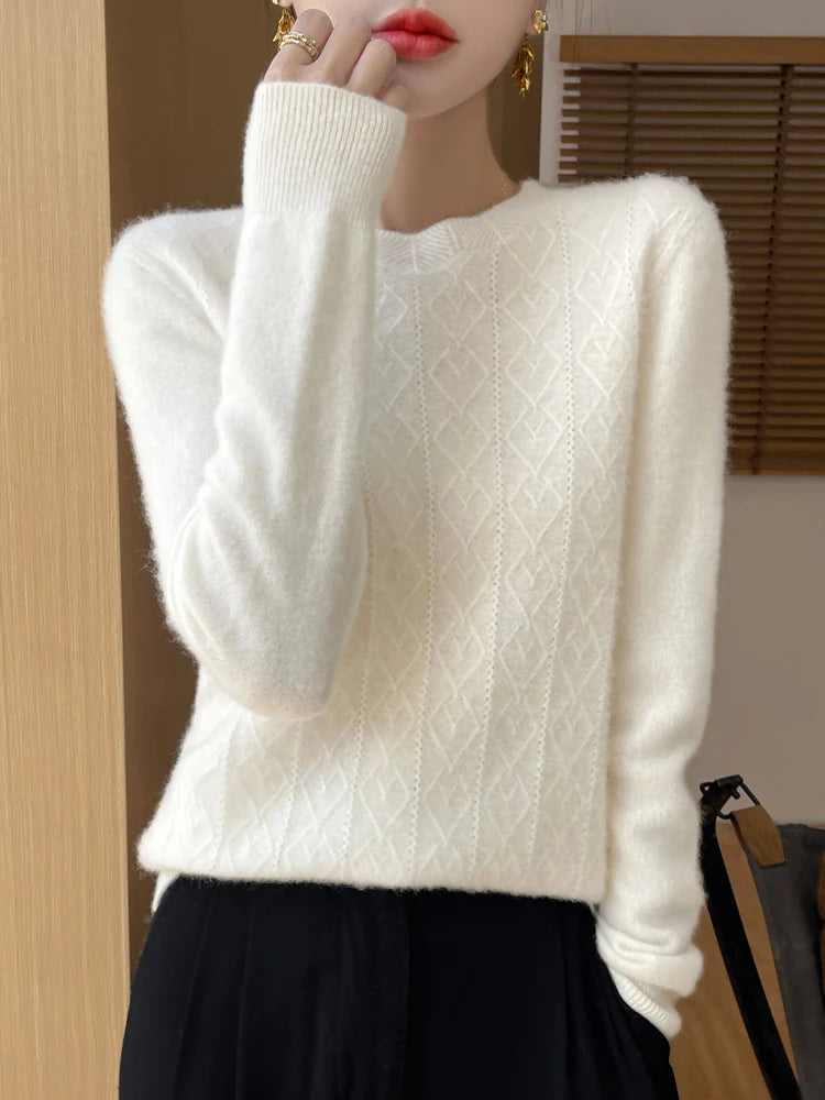 Dames Trui O-hals Merino Wol Gebreid 6