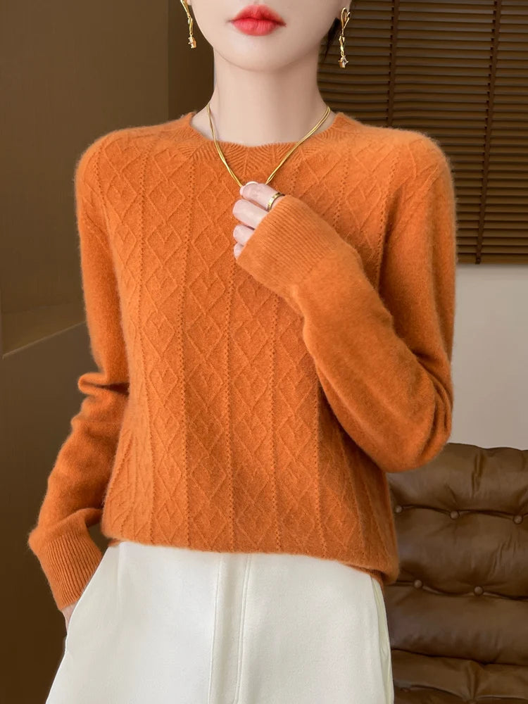 Dames Trui O-hals Merino Wol Gebreid 7
