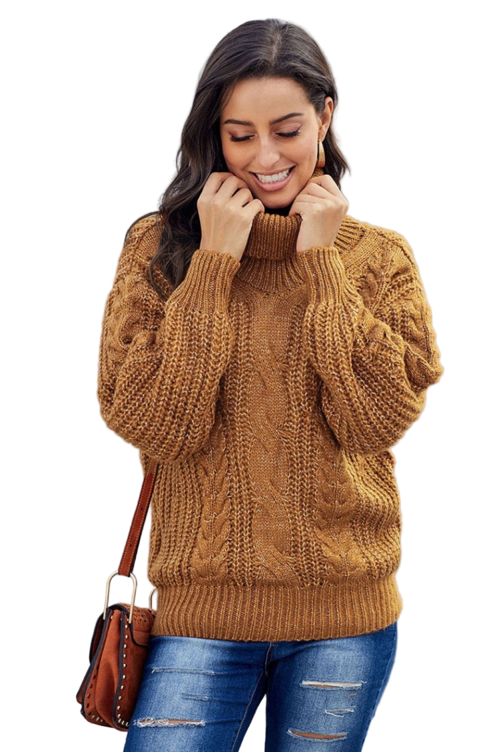 Dames Trui Oversized Kabelbrei Turtleneck 0