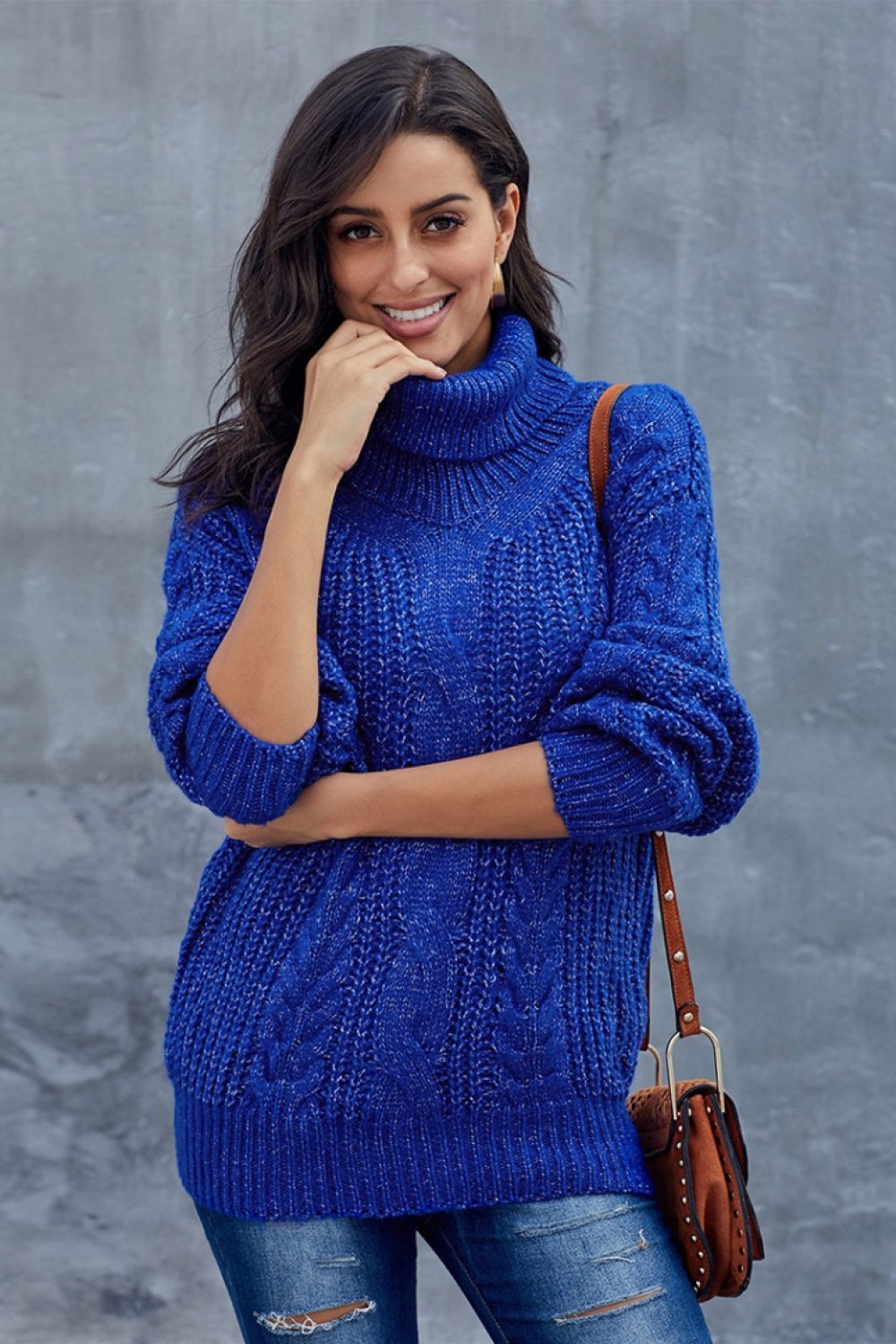 Dames Trui Oversized Kabelbrei Turtleneck 1