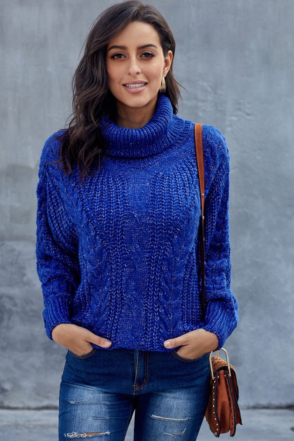 Dames Trui Oversized Kabelbrei Turtleneck 5