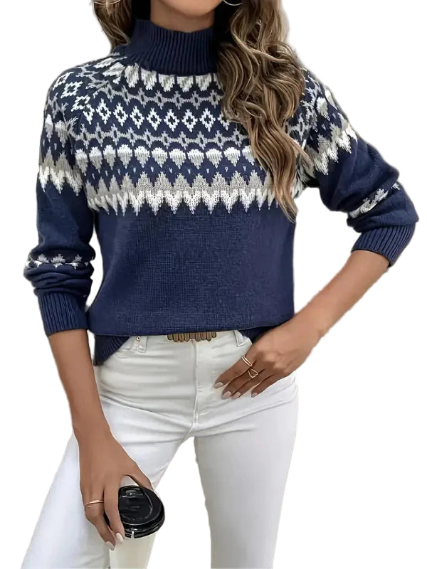 Dames Turtleneck Trui Geometrisch Patroon 0