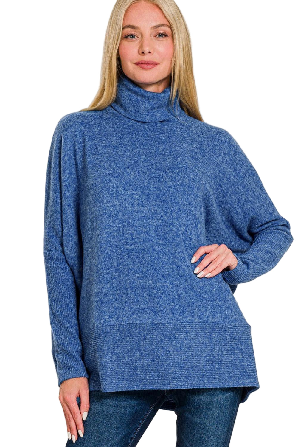Dames Turtleneck Trui Melange Hacci Blauw 0
