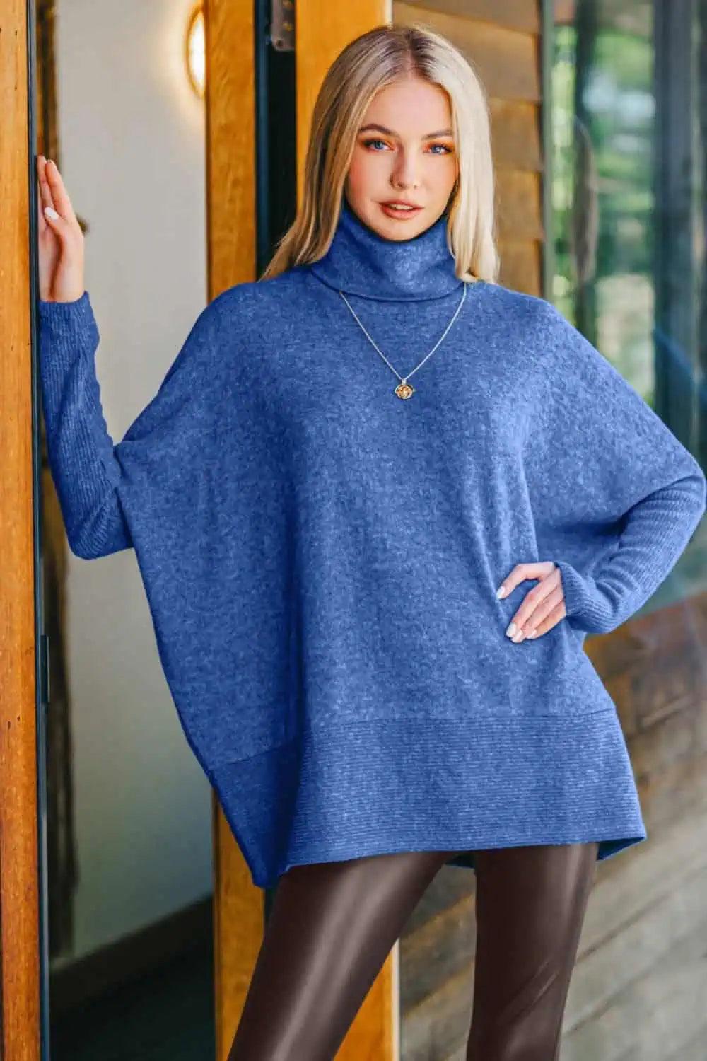 Dames Turtleneck Trui Melange Hacci Blauw 2
