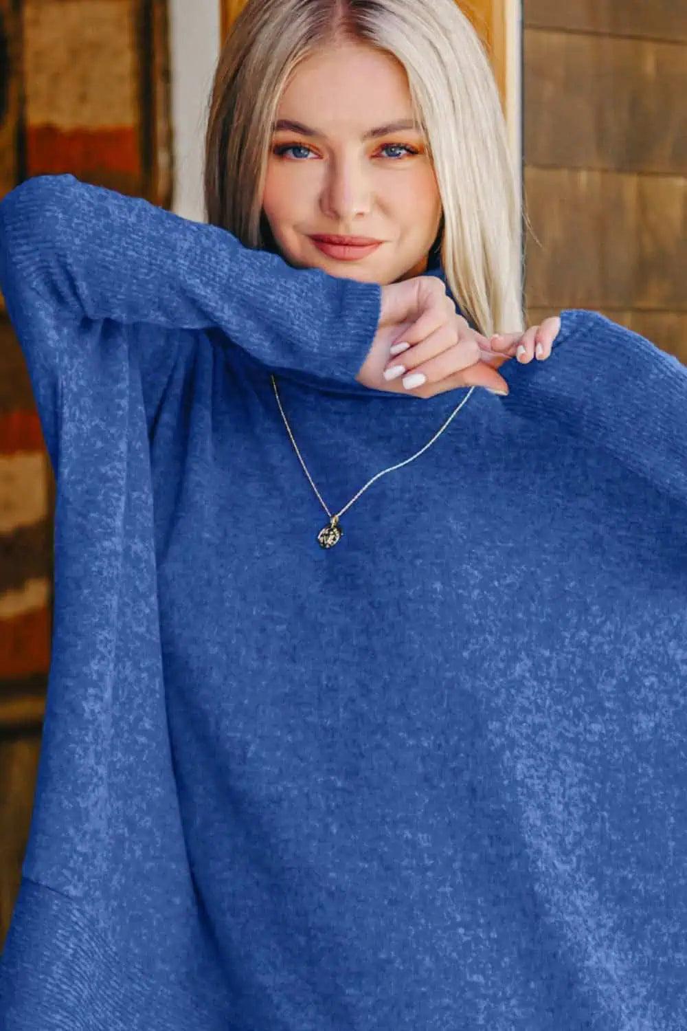 Dames Turtleneck Trui Melange Hacci Blauw 3