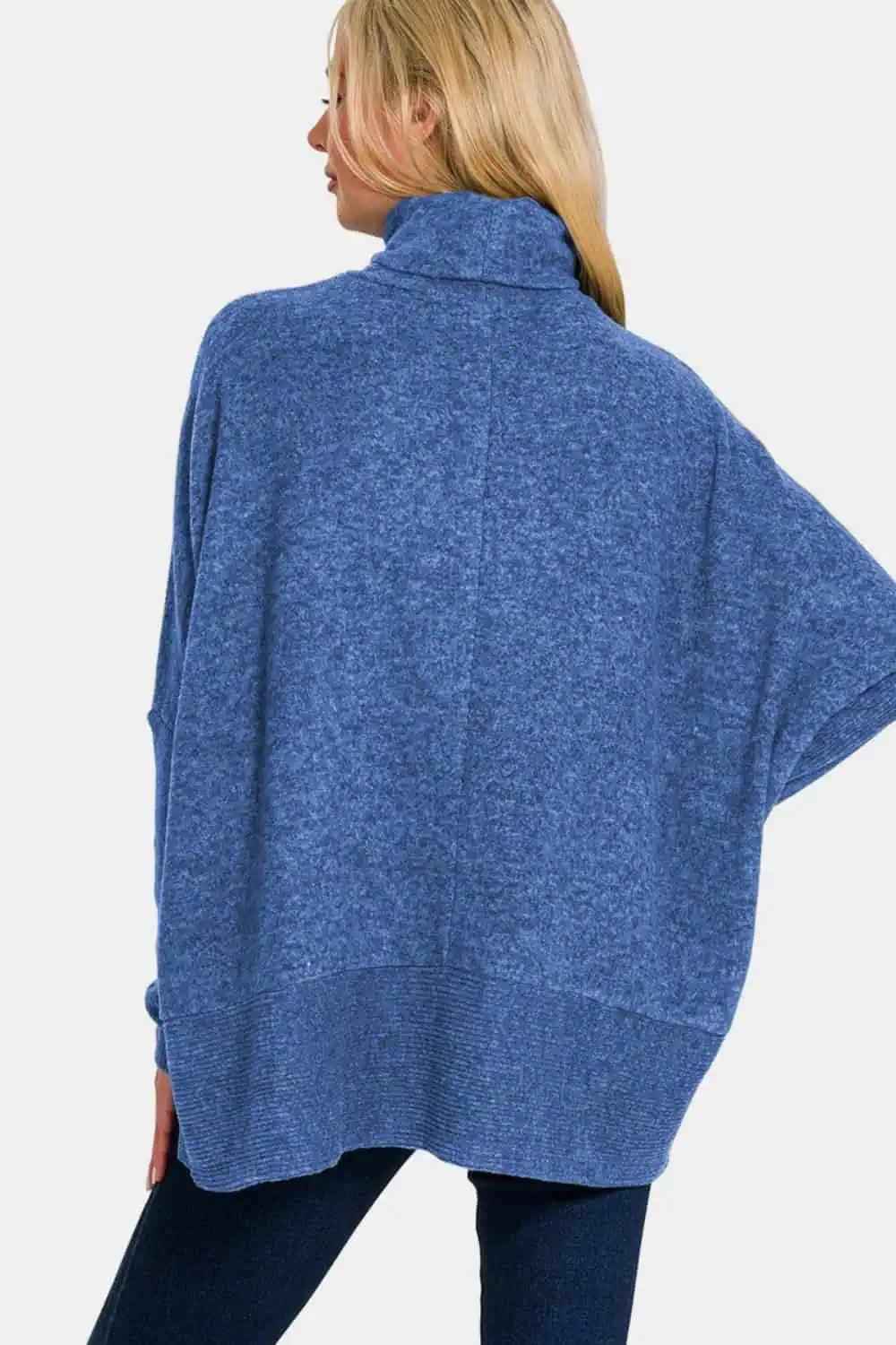 Dames Turtleneck Trui Melange Hacci Blauw 4