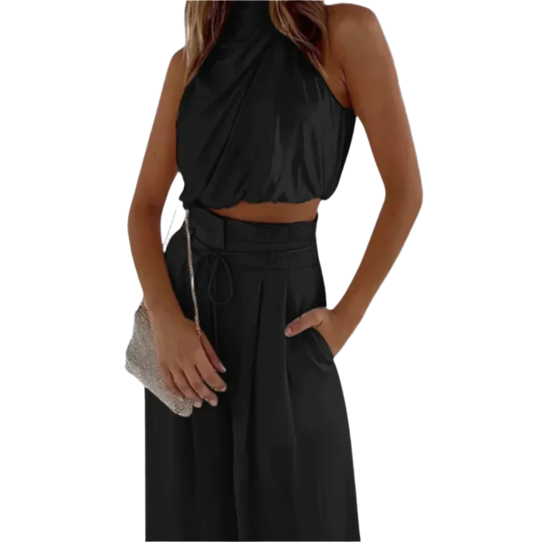 Dames Twee-Piece Set Elegante Top en Brede Broek 0