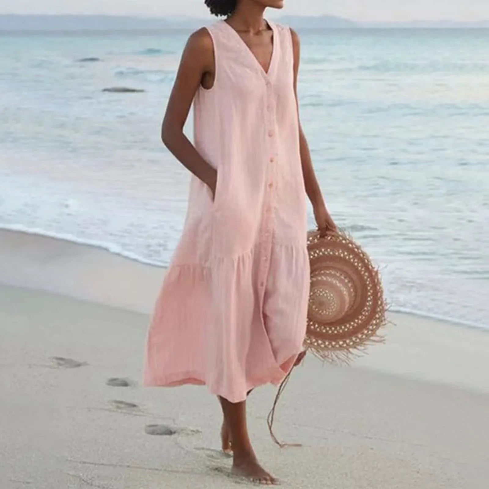Dames V-Ausschnitt Kleid Casual Luchtig 2