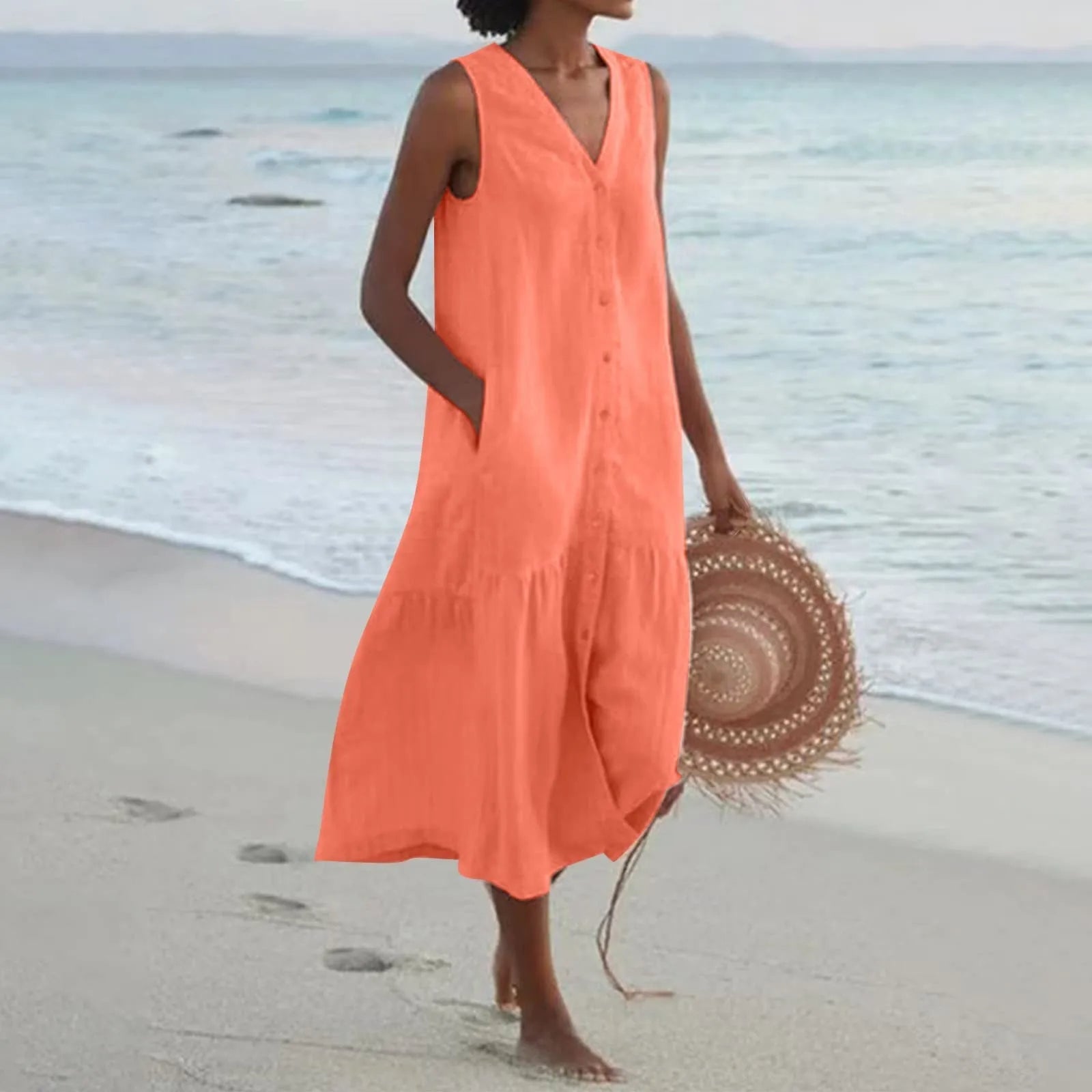 Dames V-Ausschnitt Kleid Casual Luchtig 4