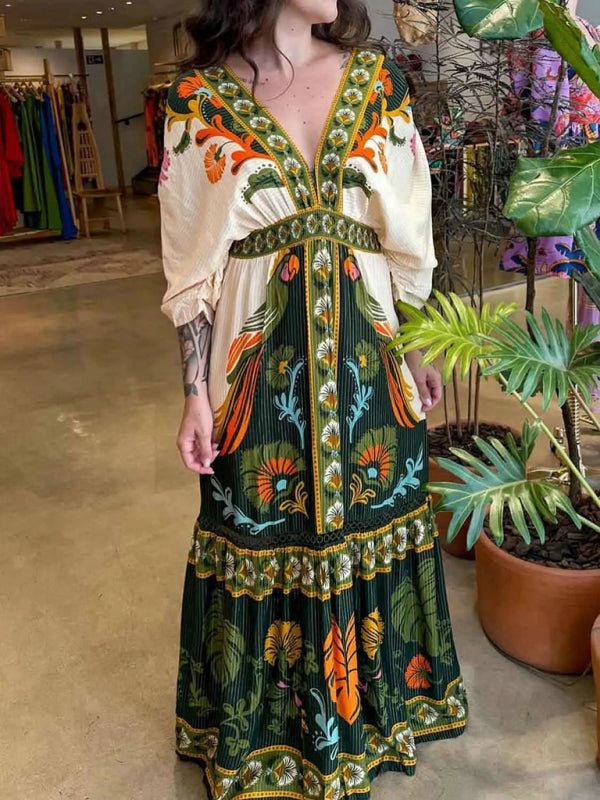 Dames V-hals Jurk Etnische Stijl Geweven Linnen voor Zomer Kleding 3