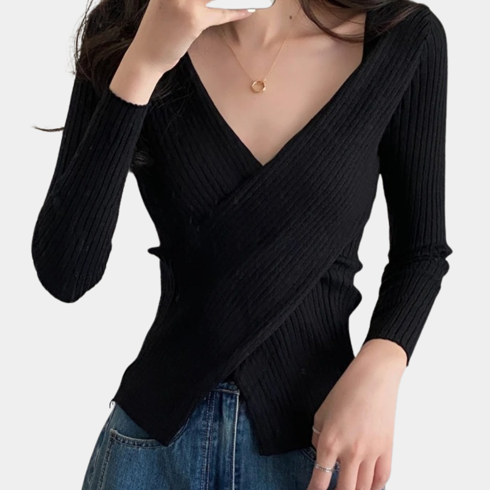 Dames V-hals Trui met Criss-Cross Details 7