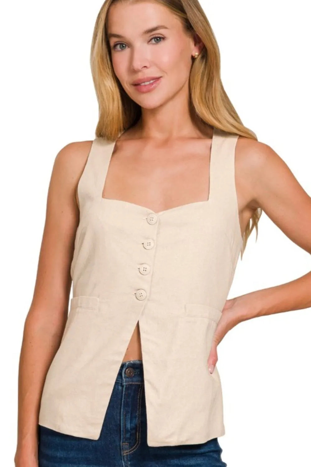 Dames Vest Met Lining Strikband Linnen Rayon Katoen 0