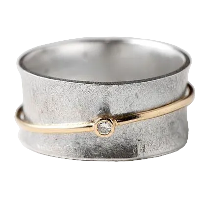 Dames Vintage Ring met Gouden Accenten en Zirkonia 0