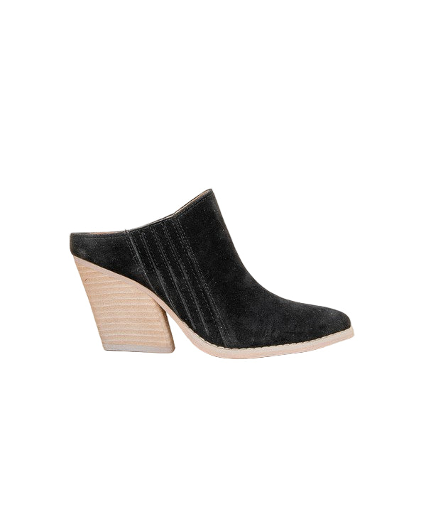 Dames Wedge Mule Chunky Hak Open Rug Zwart 0